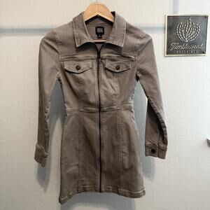 Women's BDG Denim Tan Colored Long Sleeve Zip Up Mini Dress Size 4‎